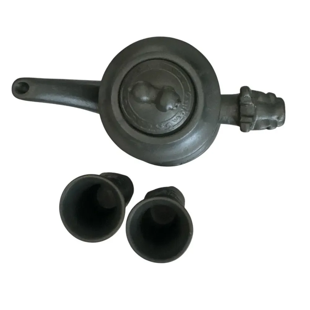 Vintage Black Stoneware Asian Teapot and 2 Cups